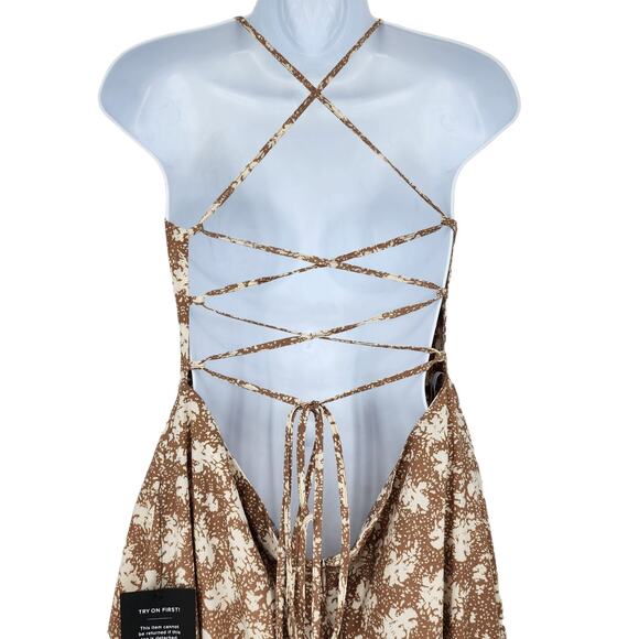 Lulus Women's Picturesque Moments Brown Floral Print Strappy Maxi Dress Size XL - Picture 4 of 8